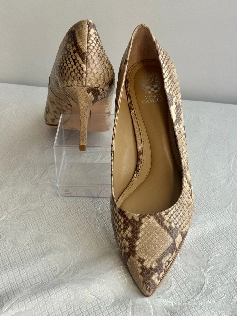 SOLD! Vince Camuto Beige Snake-Print Pointed Toe Pumps